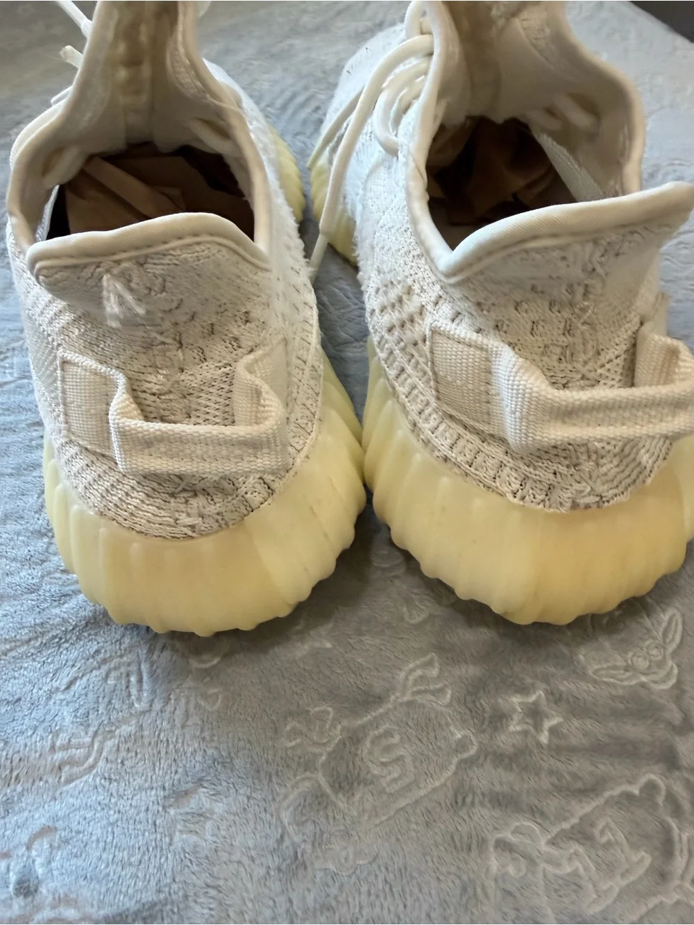 Yeezy Boost Kids White Knit Sneakers with Yellow Sole